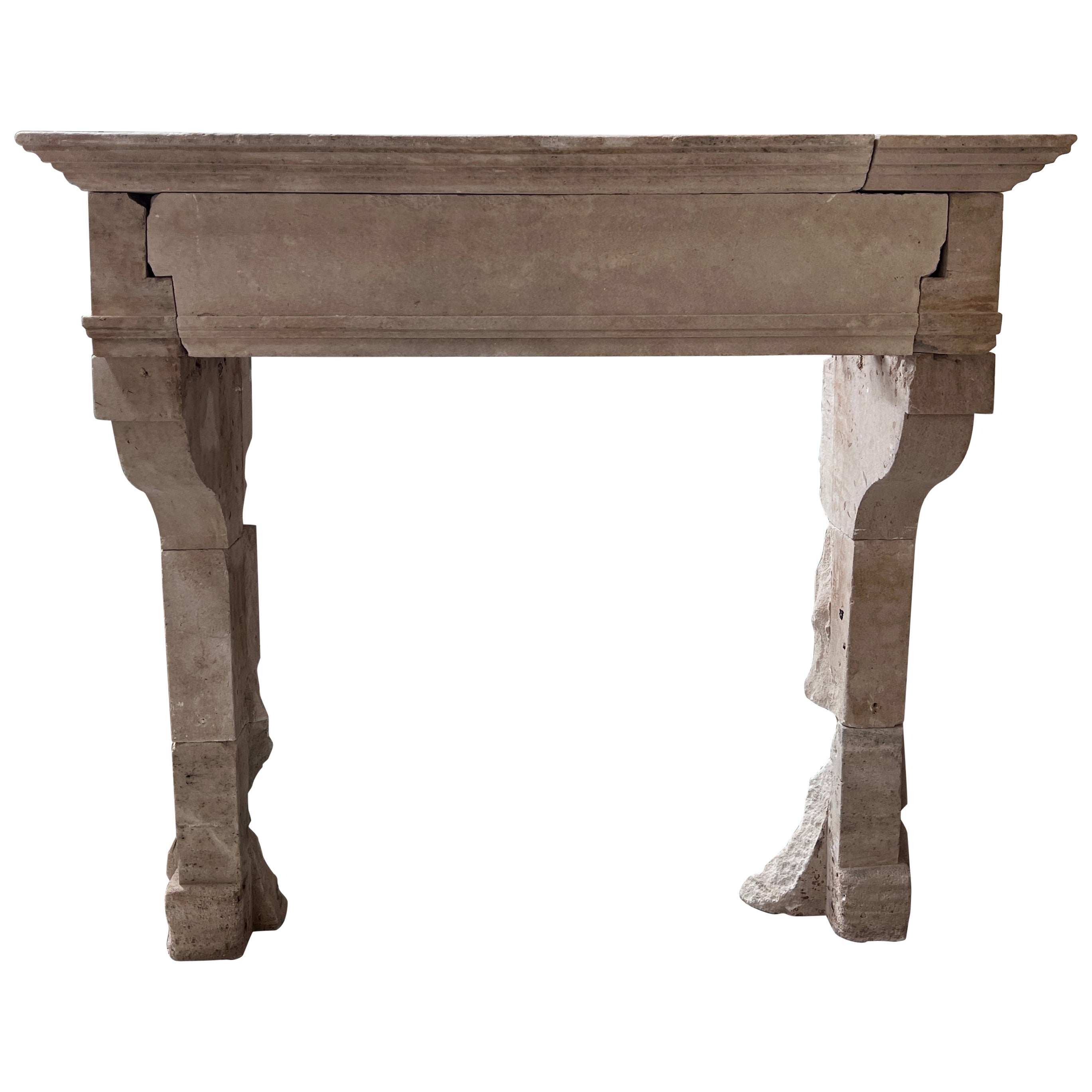 Louis XIII Limestone Fireplace