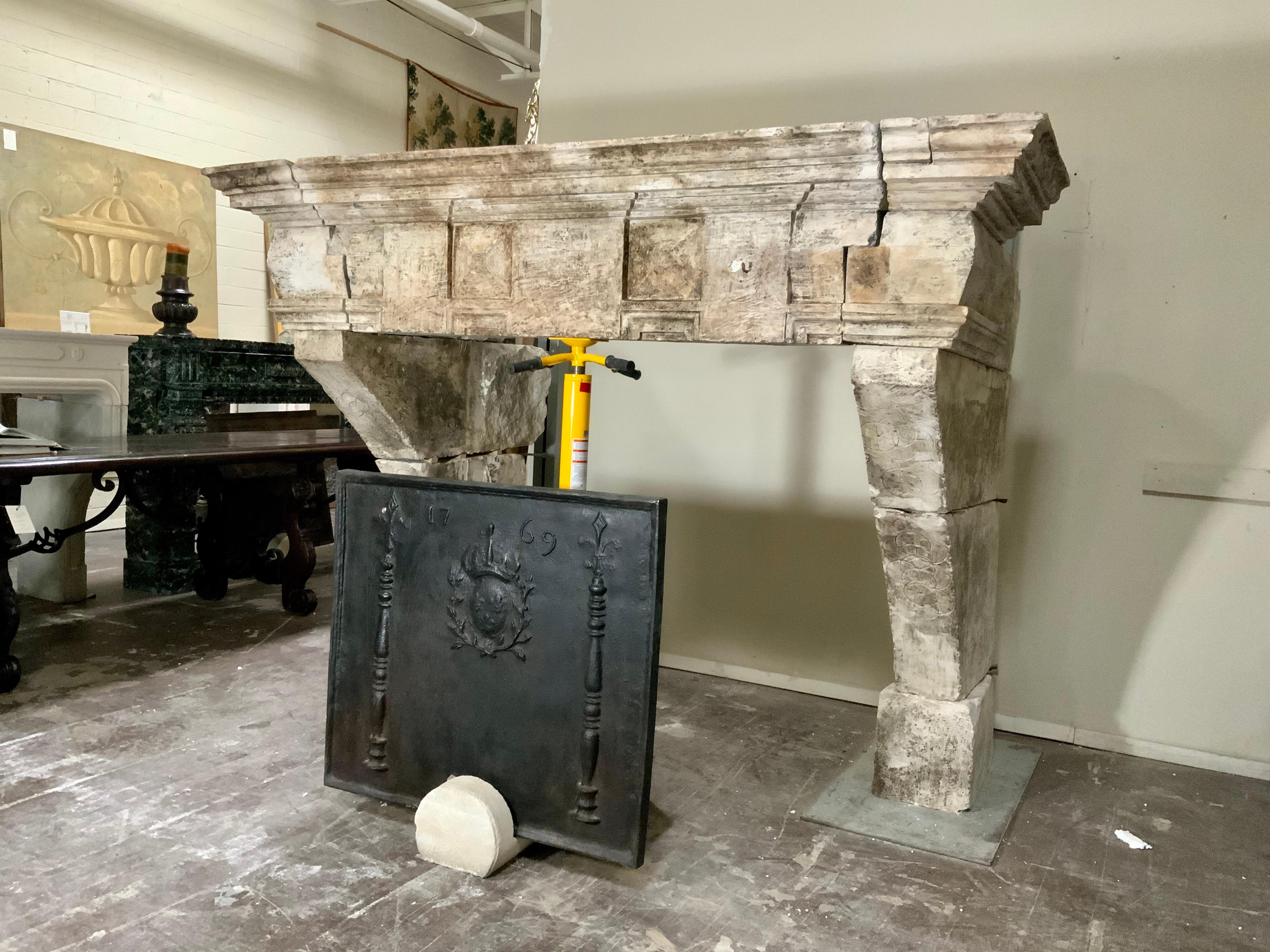 French Louis XIII Limestone Fireplace from France