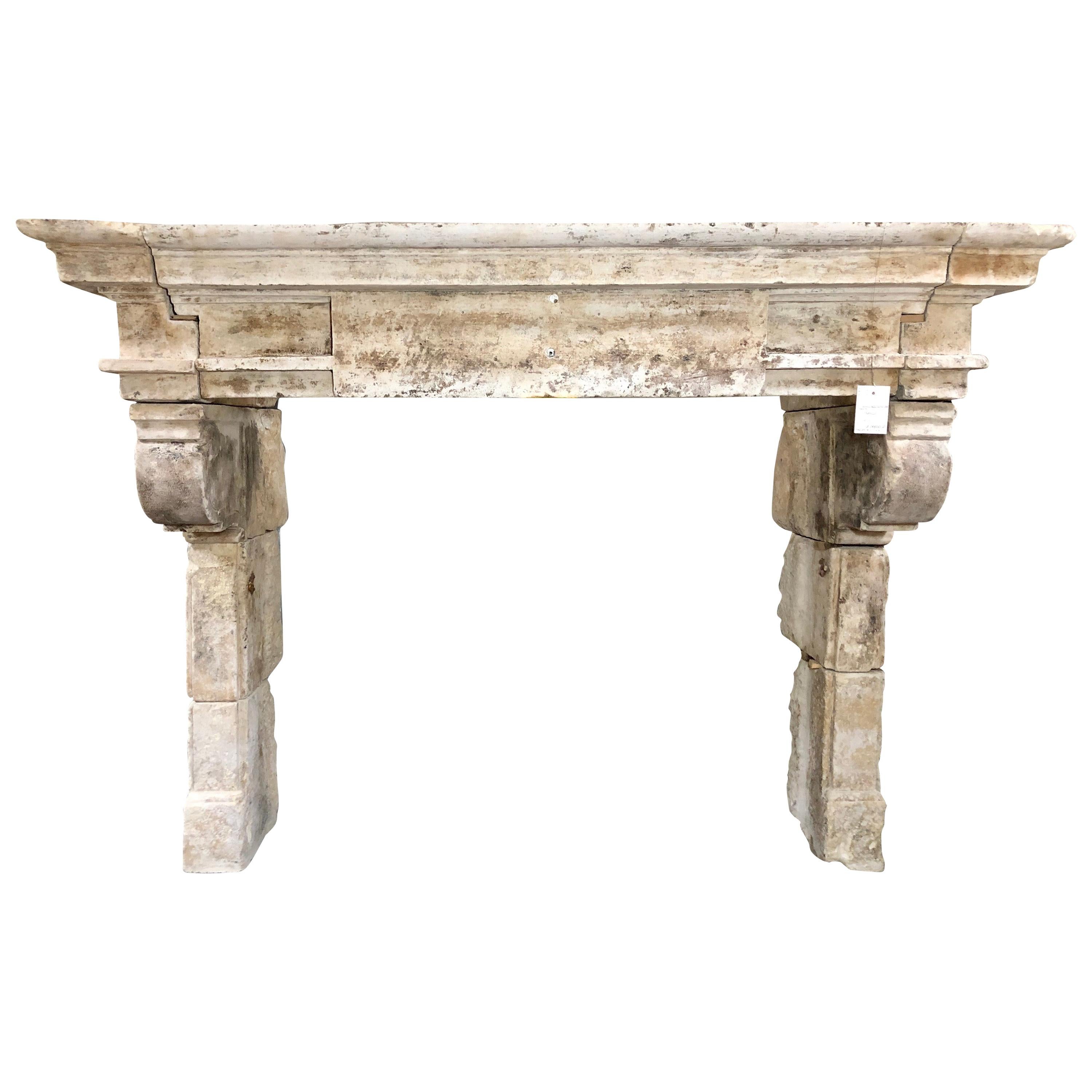 Louis XIII Antique Limestone Mantel For Sale at 1stDibs