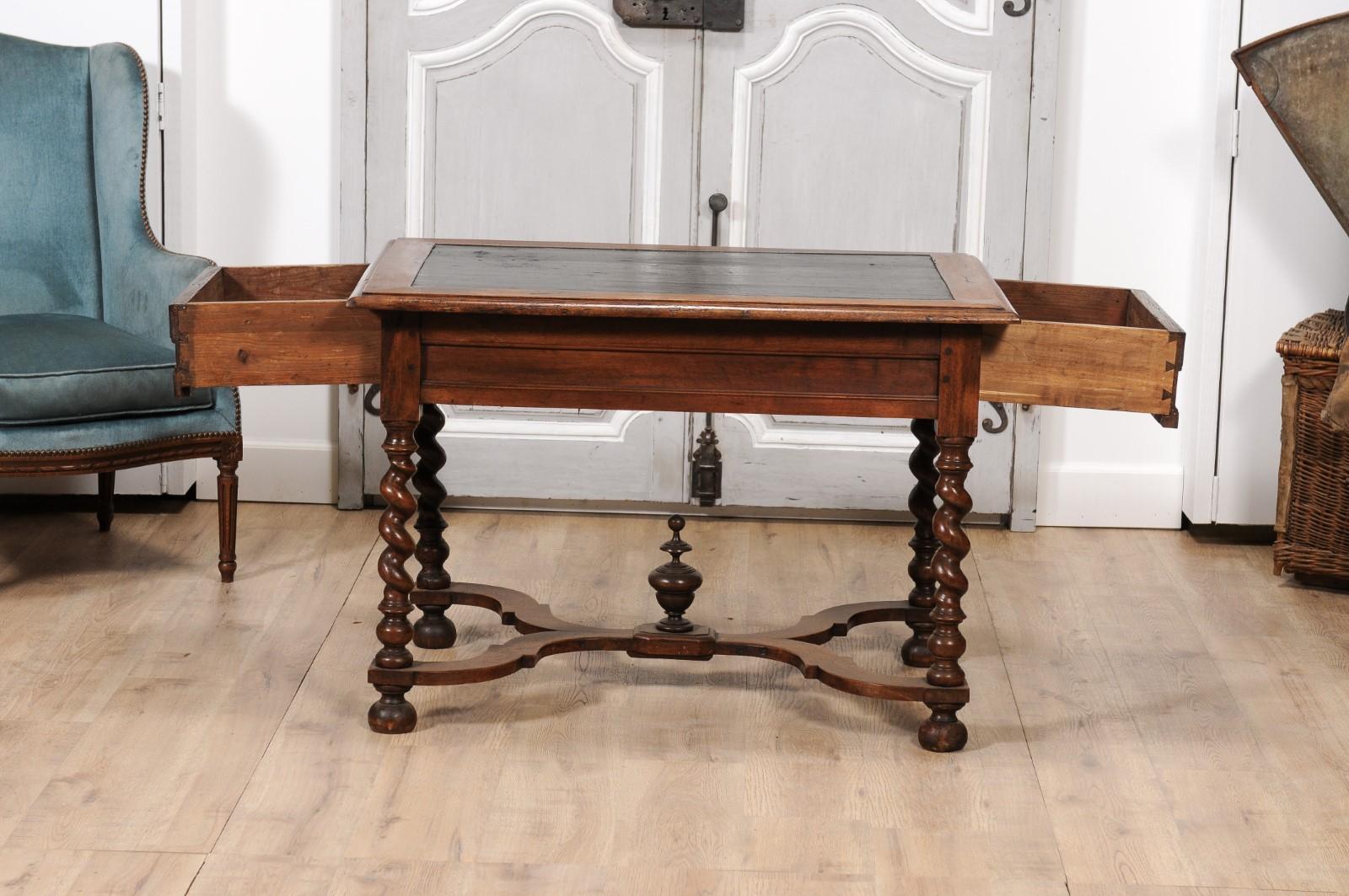 Louis XIII Period 1630s Carved Walnut Barley Twist Table with Black Painted Top For Sale 5