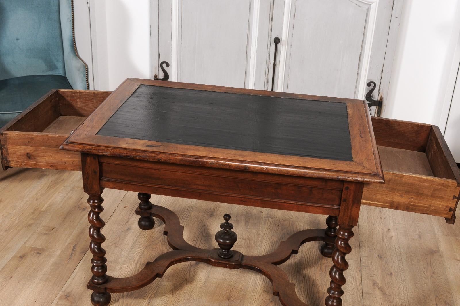 Louis XIII Period 1630s Carved Walnut Barley Twist Table with Black Painted Top For Sale 6