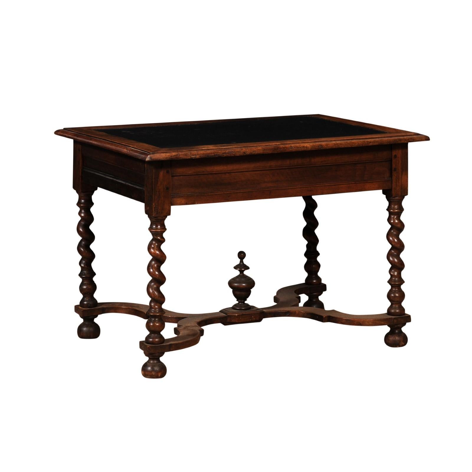Louis XIII Period 1630s Carved Walnut Barley Twist Table with Black Painted Top For Sale 7