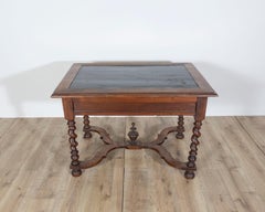Louis XIII Period 1630s Carved Walnut Barley Twist Table with Black Painted Top