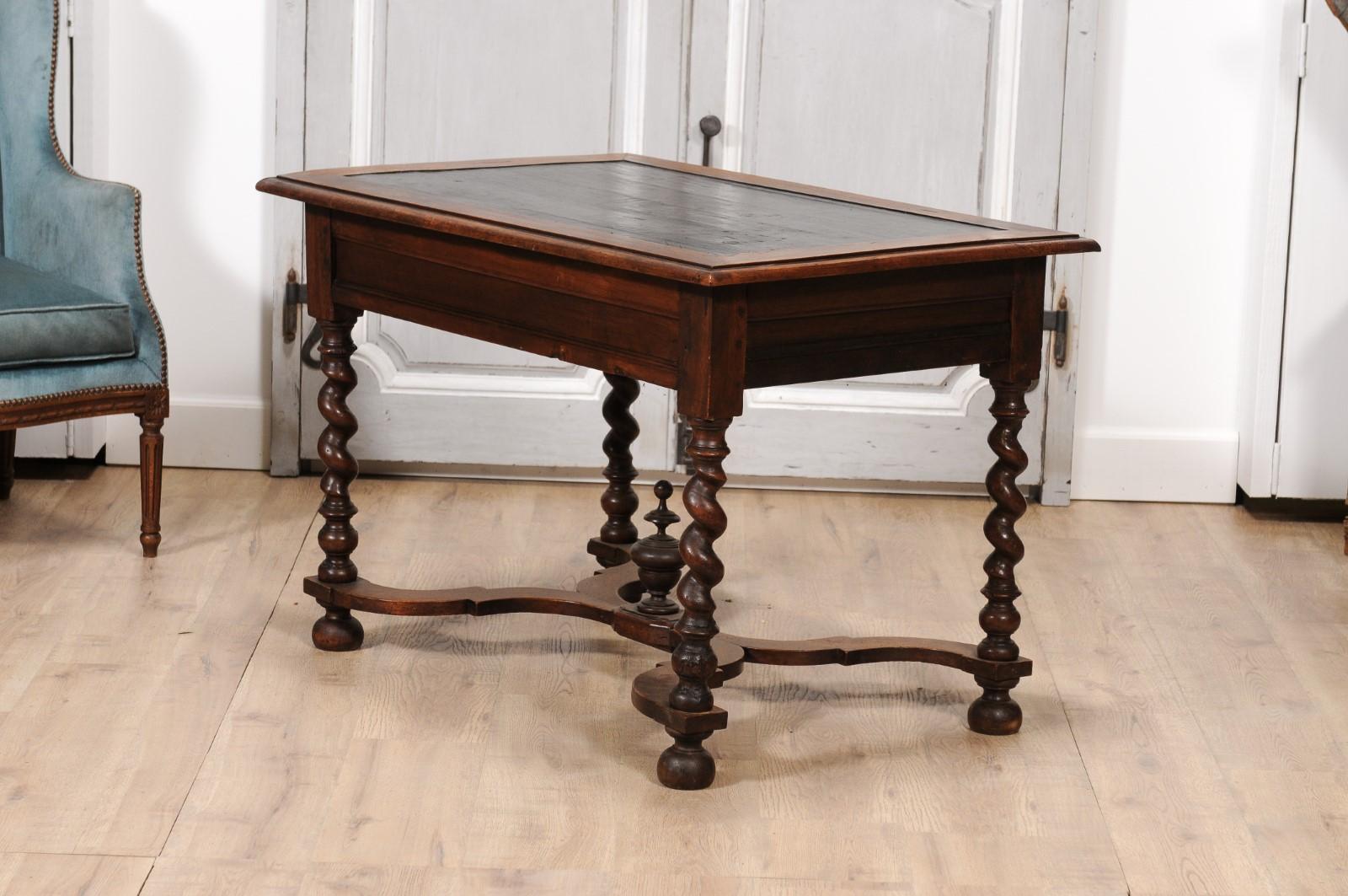 Louis XIII Period 1630s Carved Walnut Barley Twist Table with Black Painted Top In Good Condition For Sale In Atlanta, GA