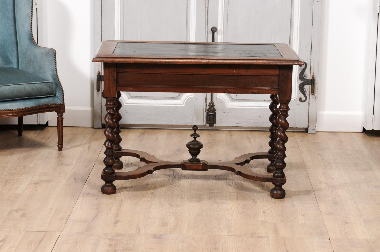 18th Century and Earlier Louis XIII Period 1630s Carved Walnut Barley Twist Table with Black Painted Top For Sale