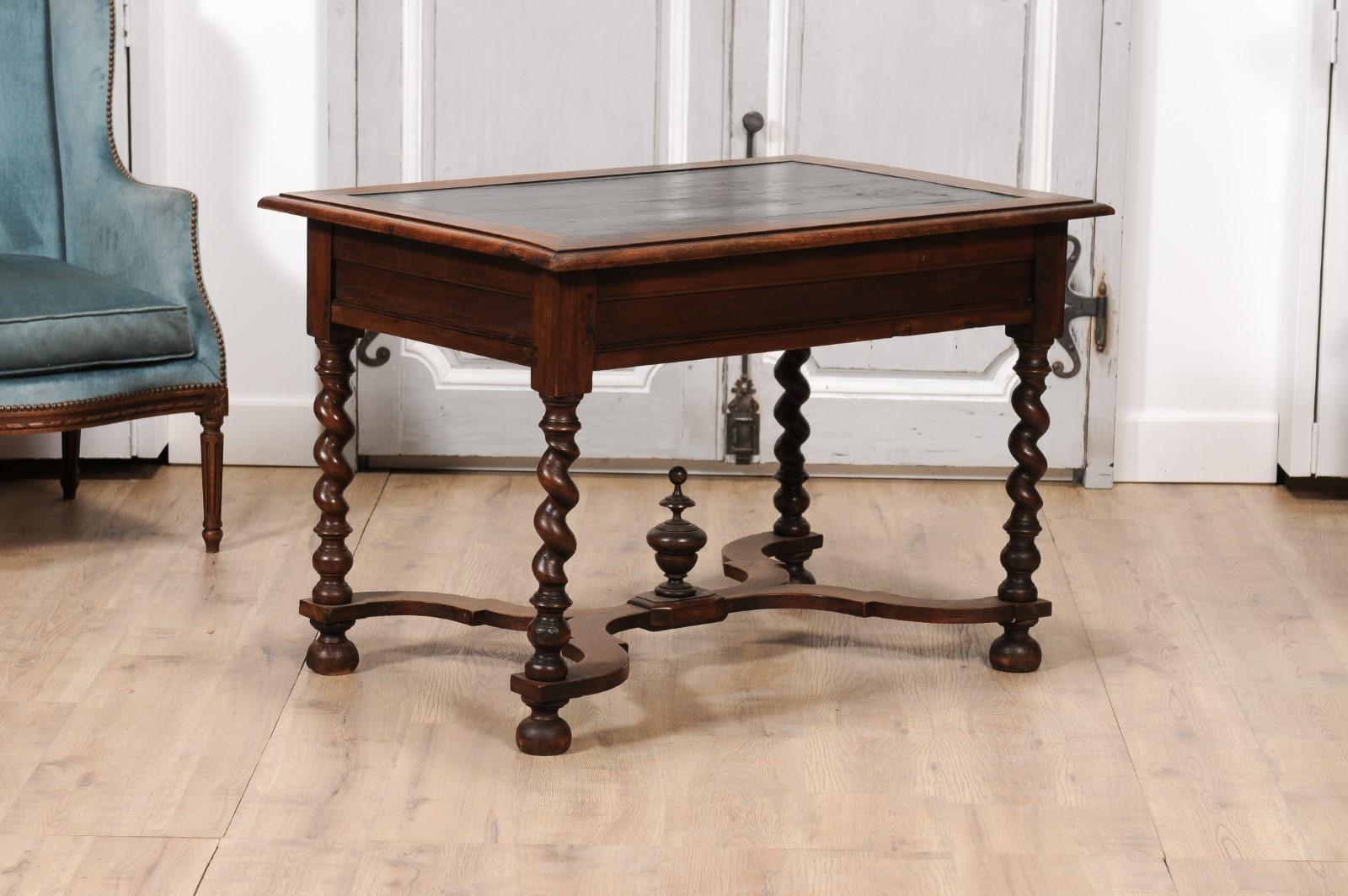 Louis XIII Period 1630s Carved Walnut Barley Twist Table with Black Painted Top For Sale 1