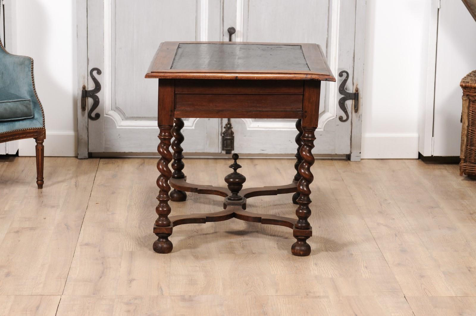 Louis XIII Period 1630s Carved Walnut Barley Twist Table with Black Painted Top For Sale 2