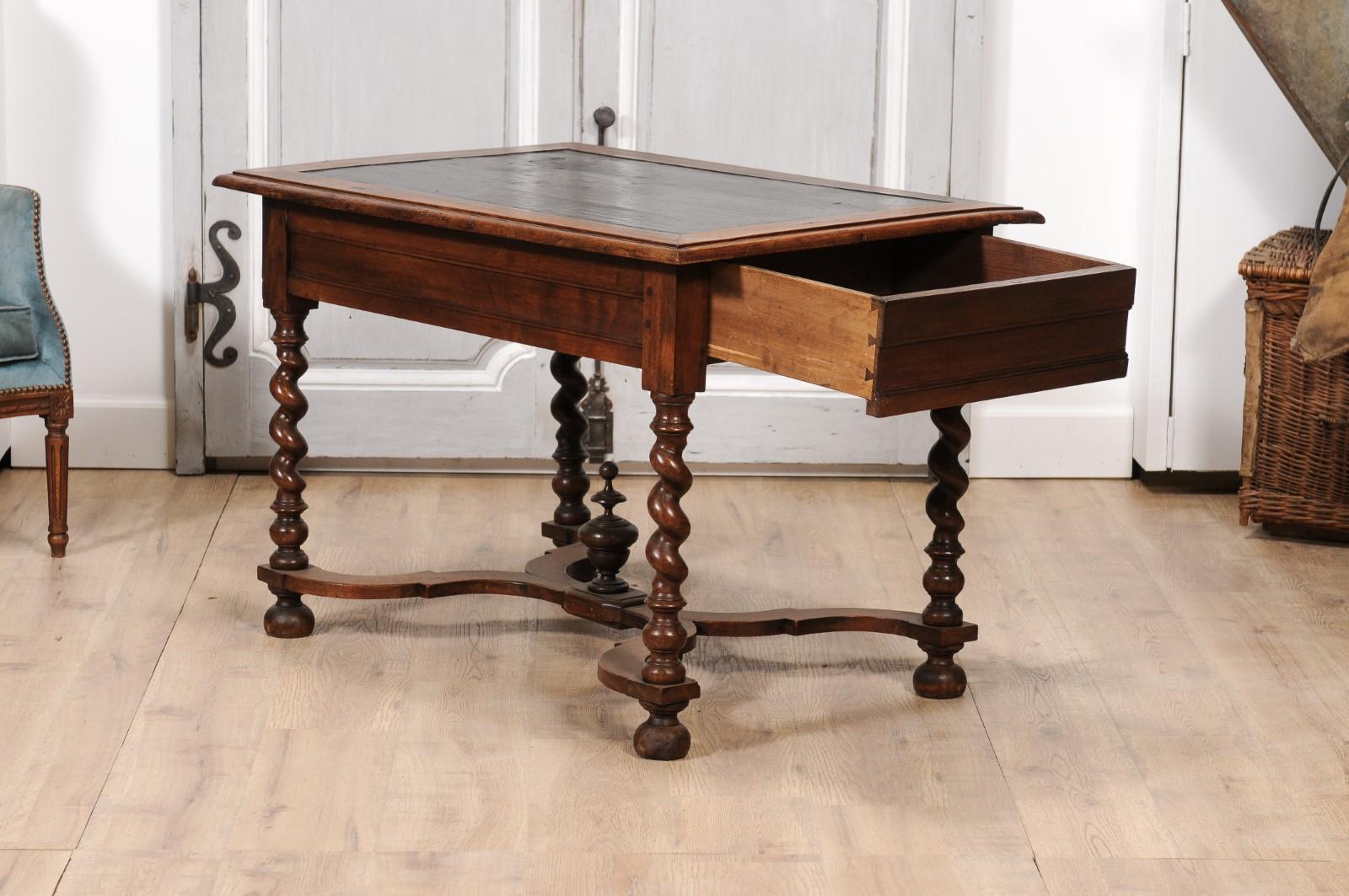 Louis XIII Period 1630s Carved Walnut Barley Twist Table with Black Painted Top For Sale 3