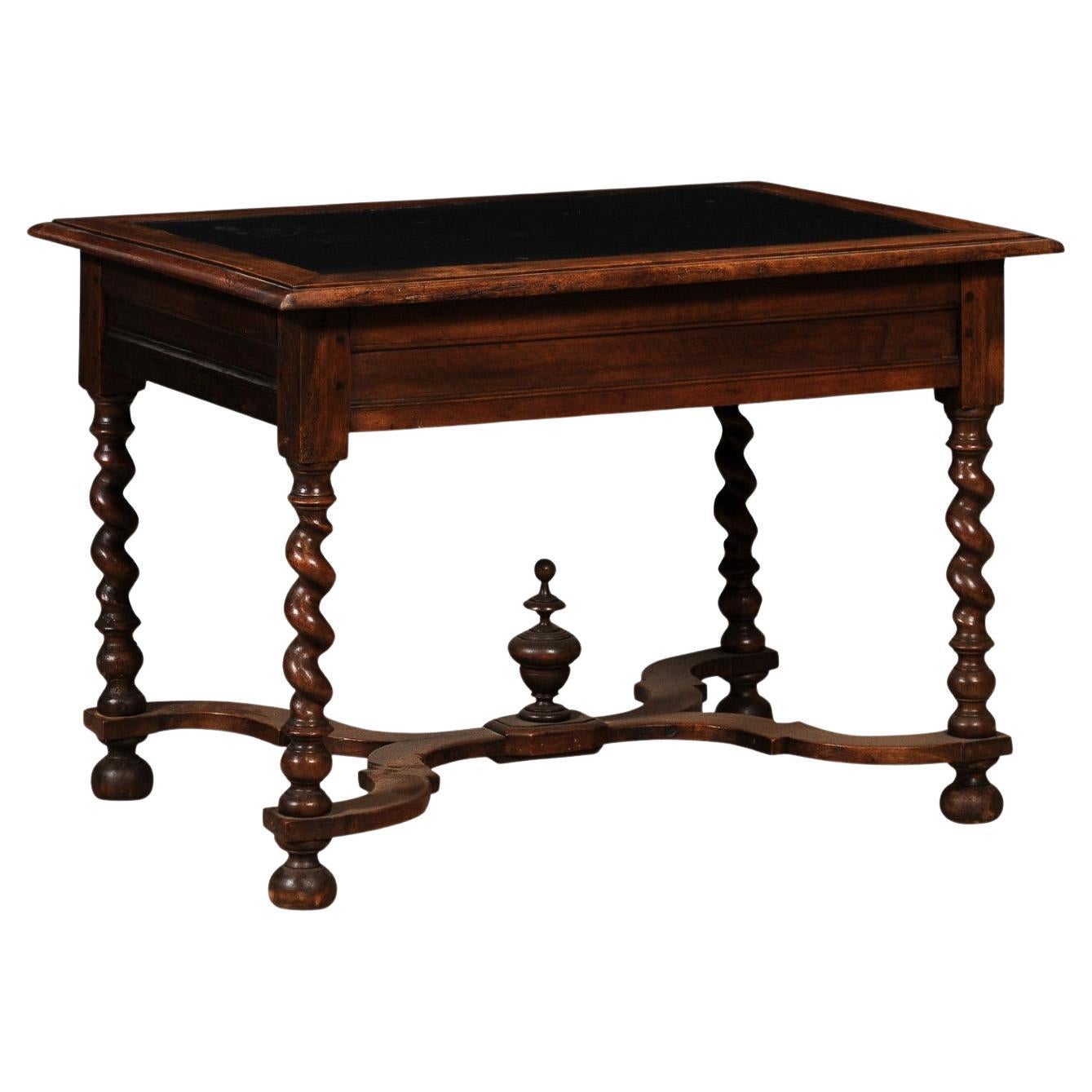Louis XIII Period 1630s Carved Walnut Barley Twist Table with Black Painted Top For Sale
