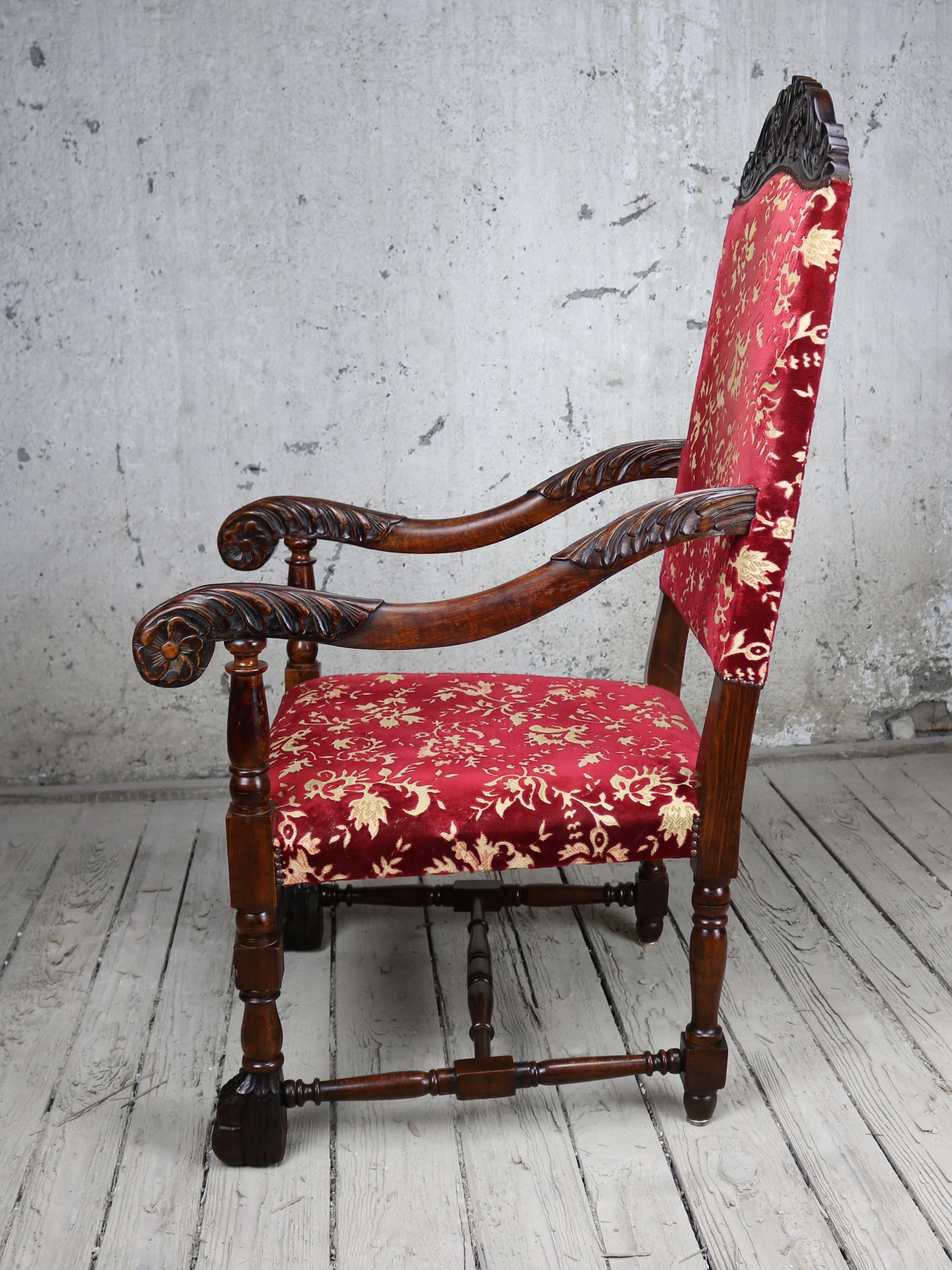 Louis XIII Style 19th Century French Walnut Throne Seating Set 2