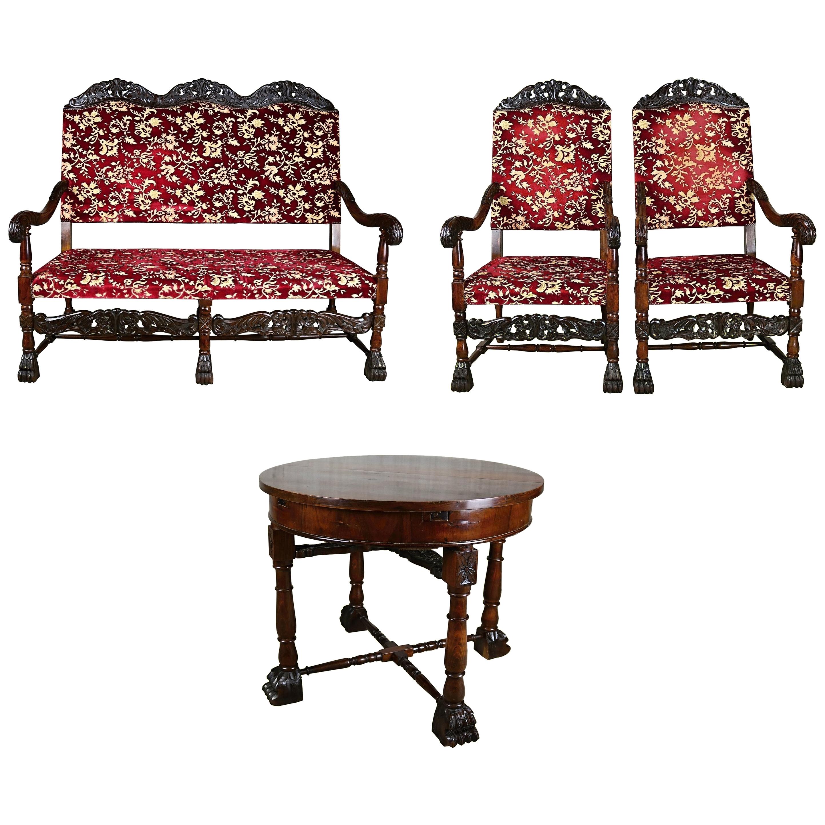 Louis XIII Style 19th Century French Walnut Throne Seating Set