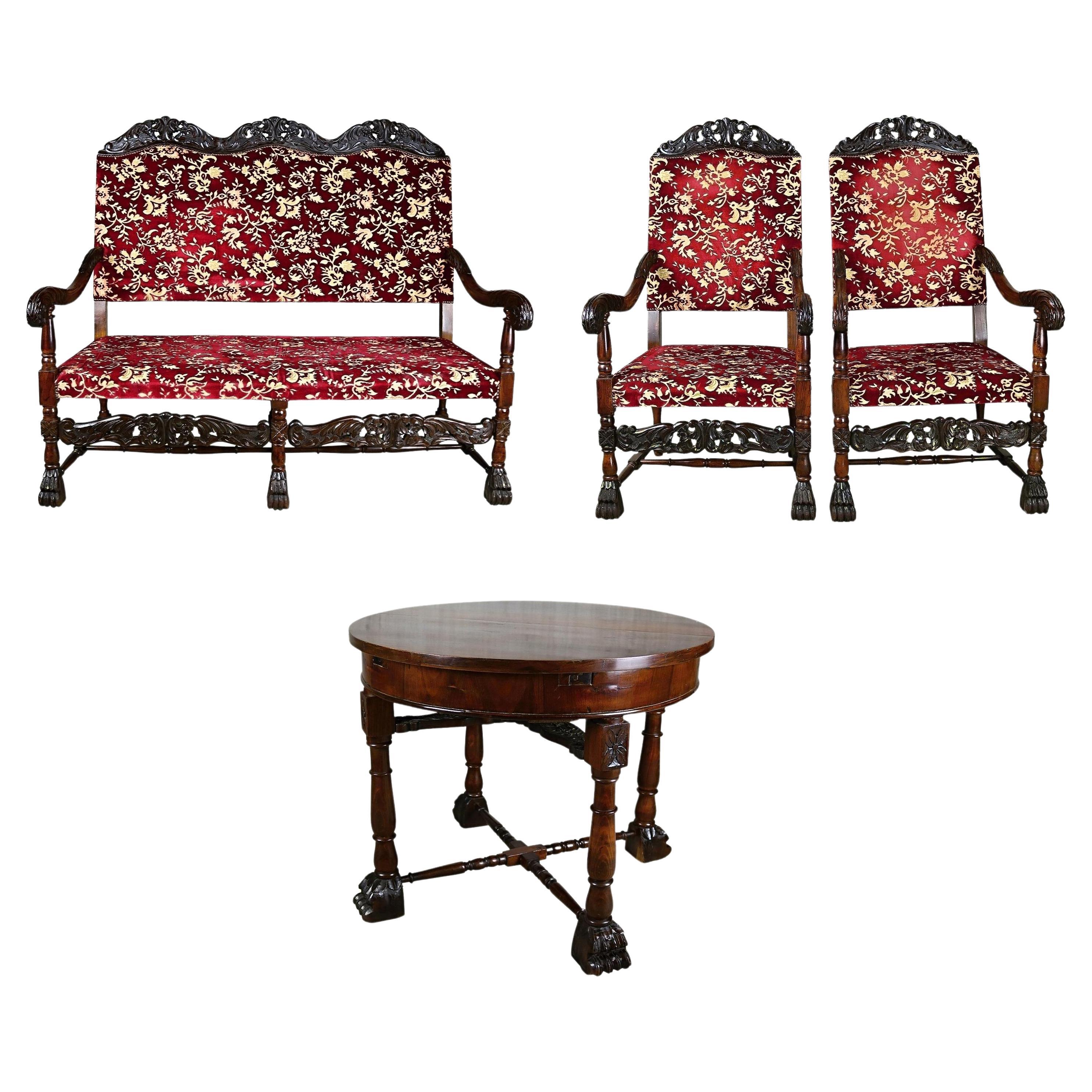 Louis XIII-style 19th Century French Walnut Throne Seating Set For Sale