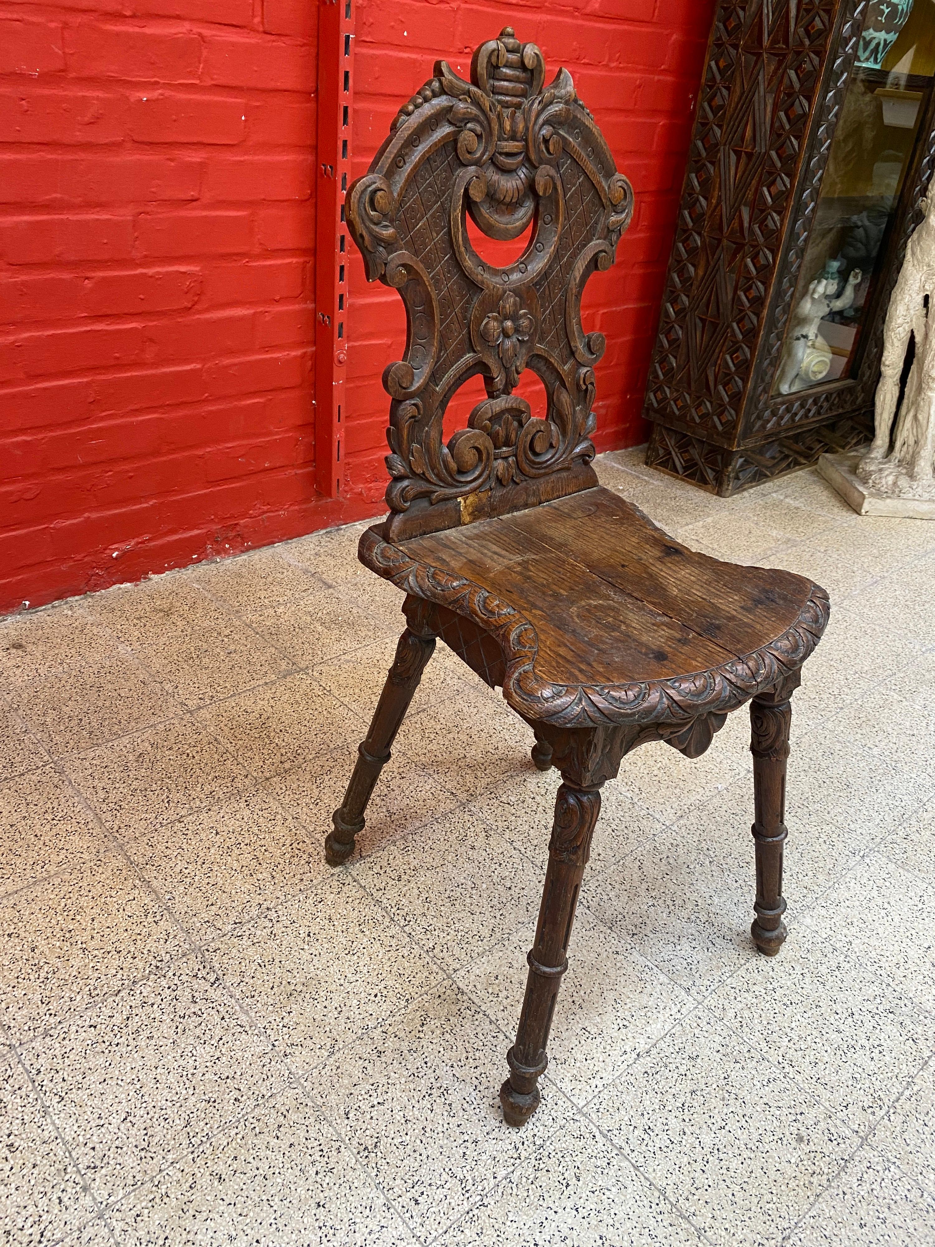 Oak Louis XIII Style Chair in Solid Chair, circa 1900 For Sale
