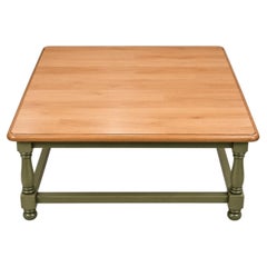 Table basse de style Louis XIII – Hêtre massif – Bicolore vert kaki