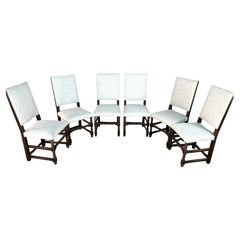 Louis XIII Style Dining Chairs, Reupholstered - Set of 6