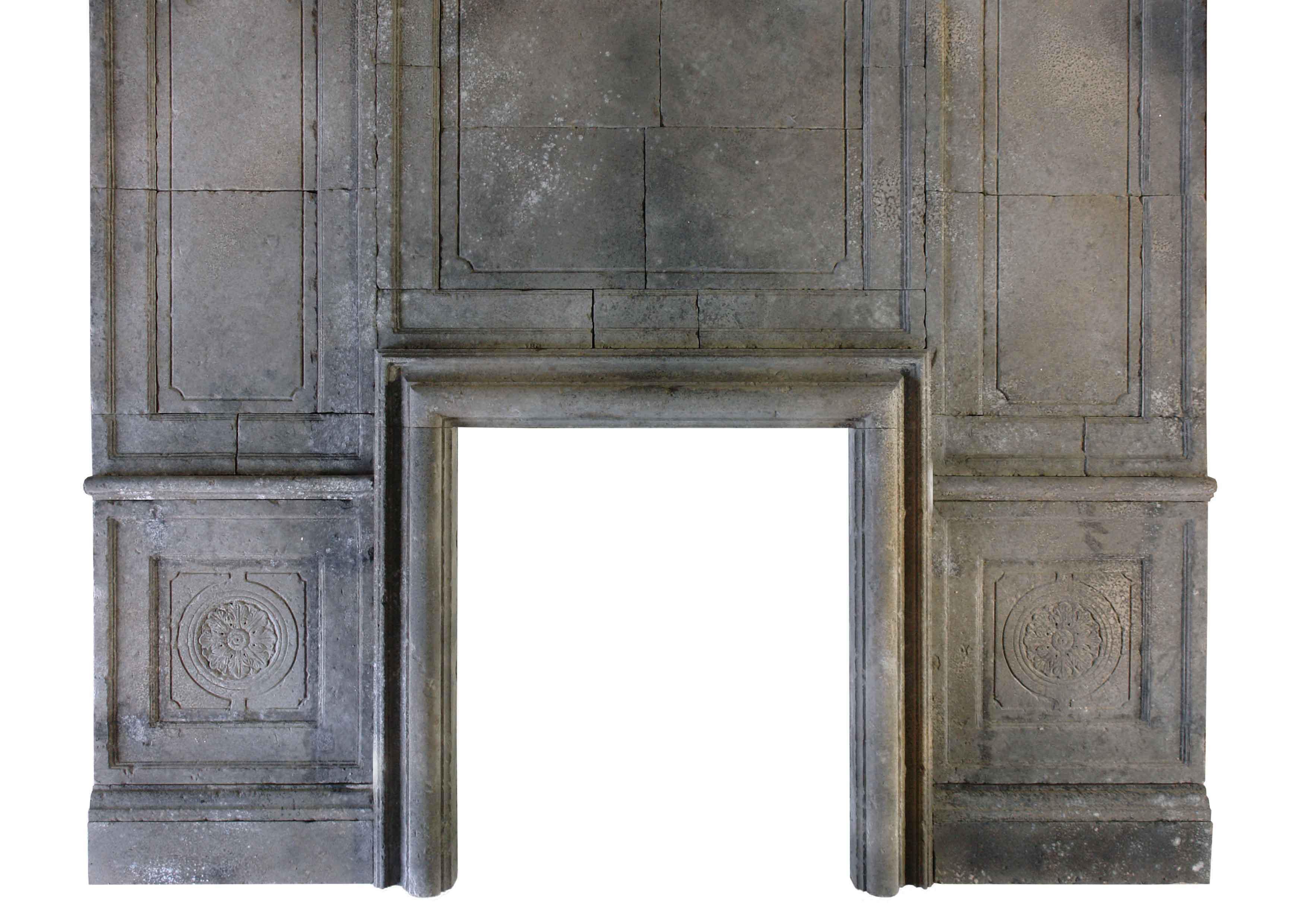 French Louis XIII Style Fireplace and Wall Panels in Limestone from France For Sale