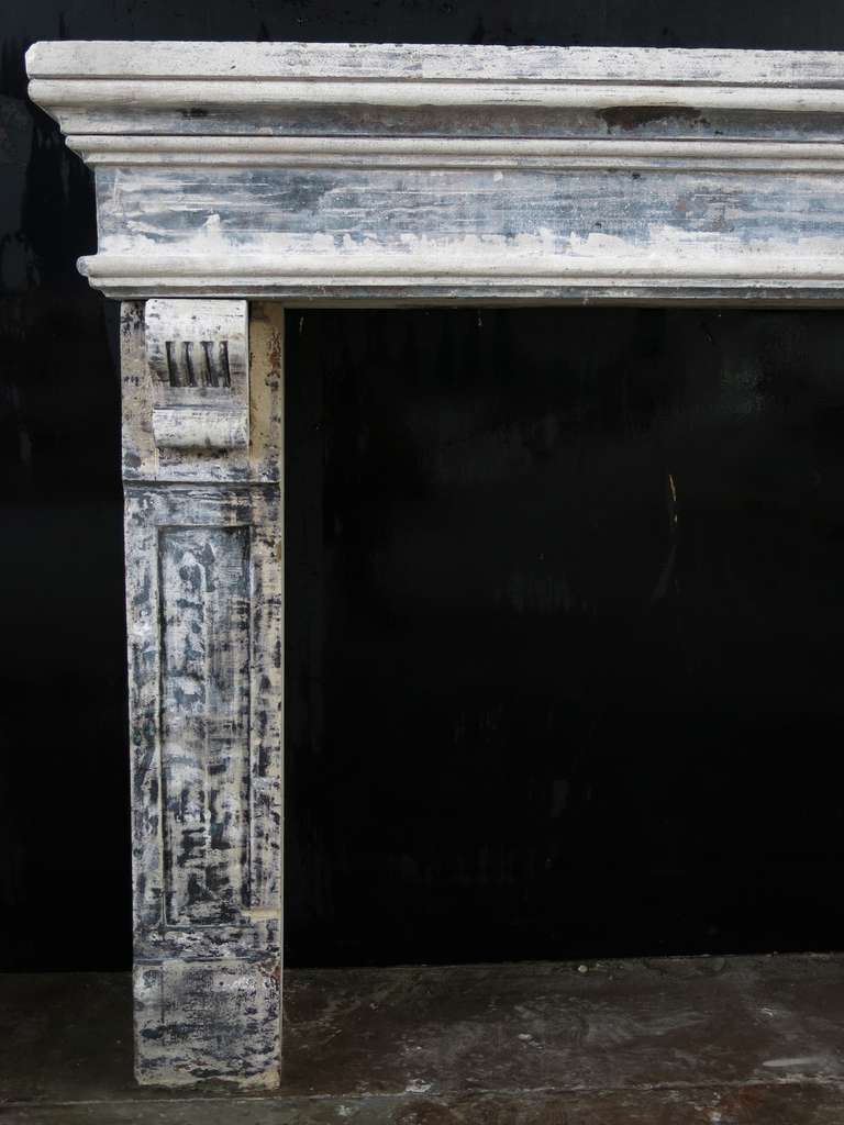 French Louis XIII Style Fireplace Hand-crated in Limestone 19th Century from France. For Sale