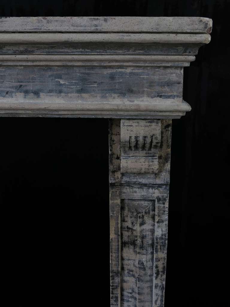 Hand-Carved Louis XIII Style Fireplace Hand-crated in Limestone 19th Century from France. For Sale