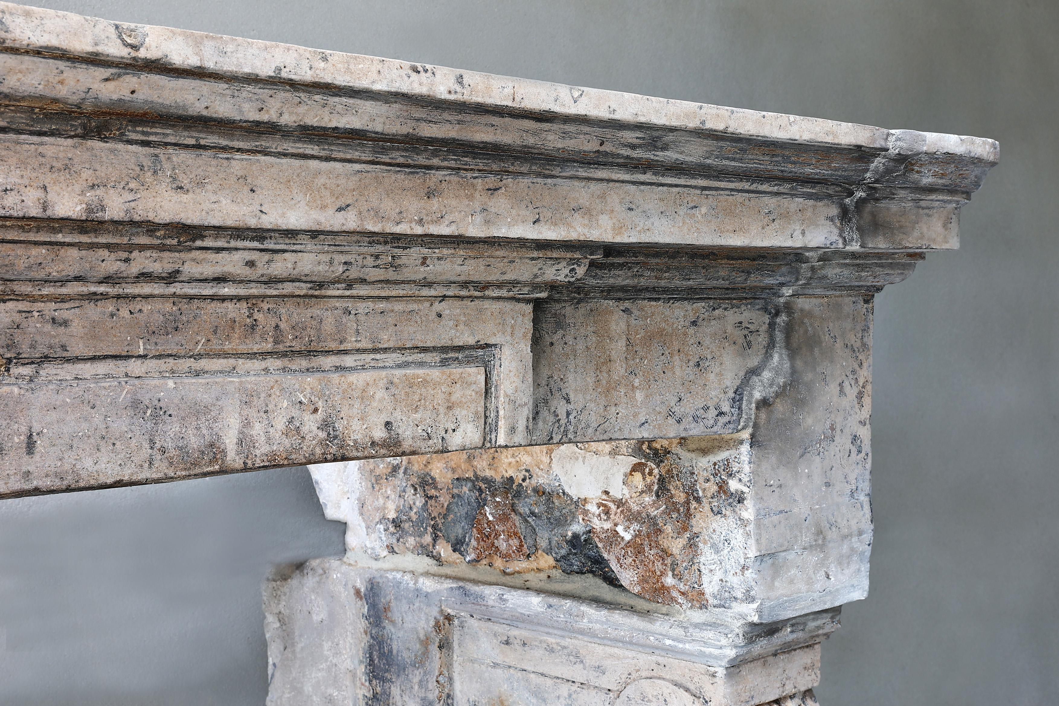 Louis XIII Style Fireplace of French Limestone from the 19th Century For Sale 1