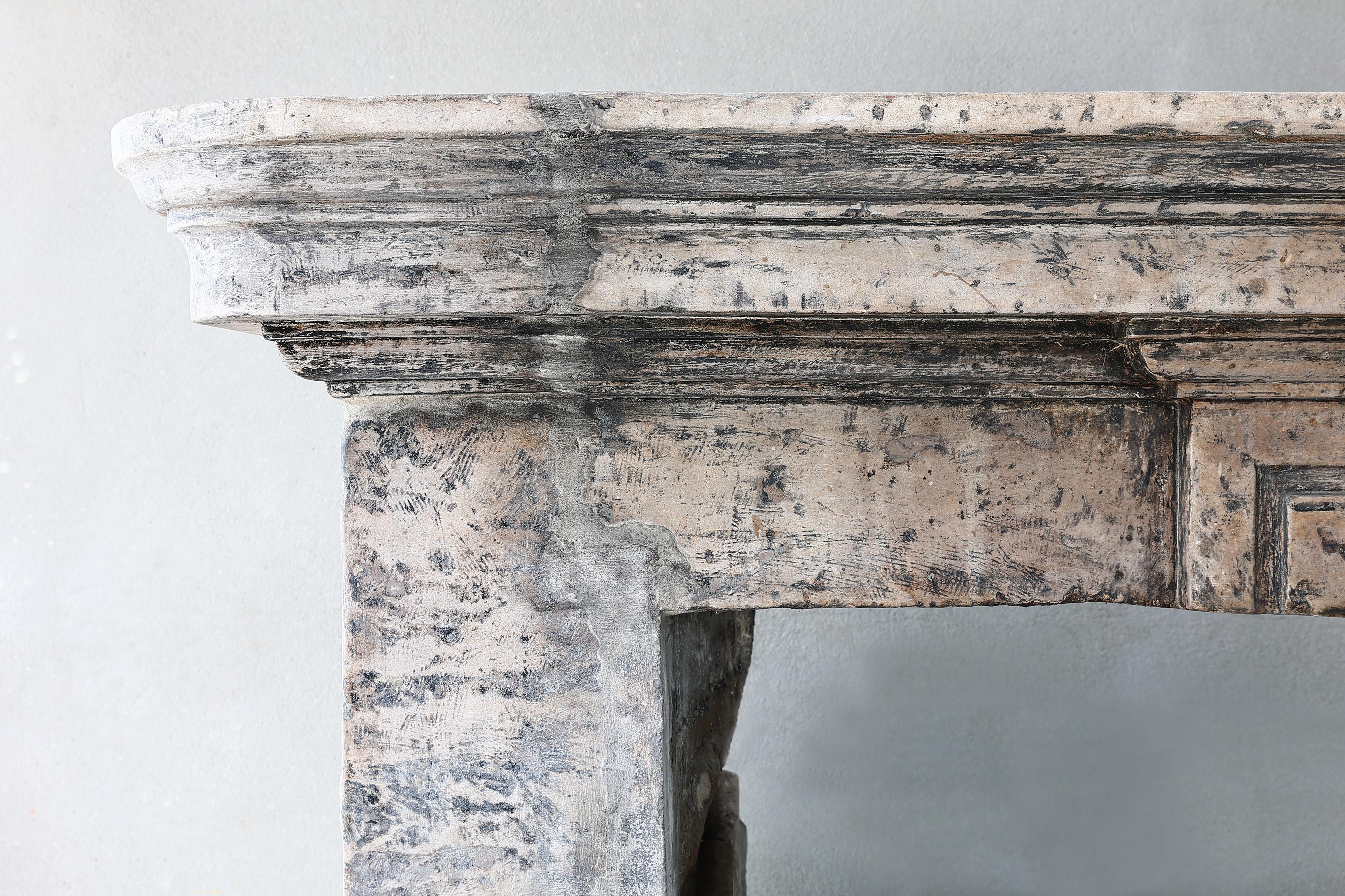 Louis XIII Style Fireplace of French Limestone from the 19th Century For Sale 2