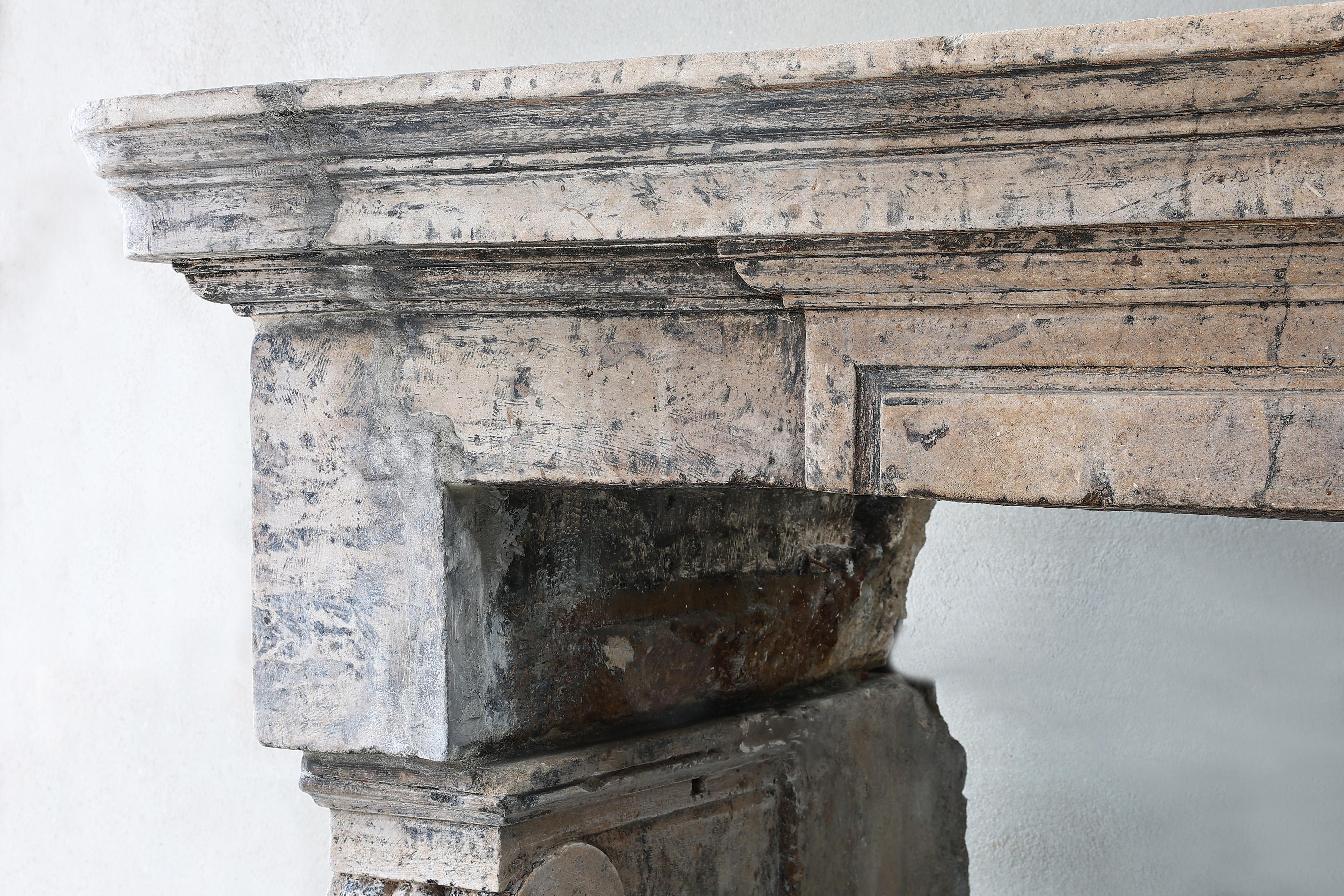 Louis XIII Style Fireplace of French Limestone from the 19th Century For Sale 3