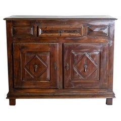 Louis XIII Style French 19th Century Walnut Buffet with Carved Diamond Motifs