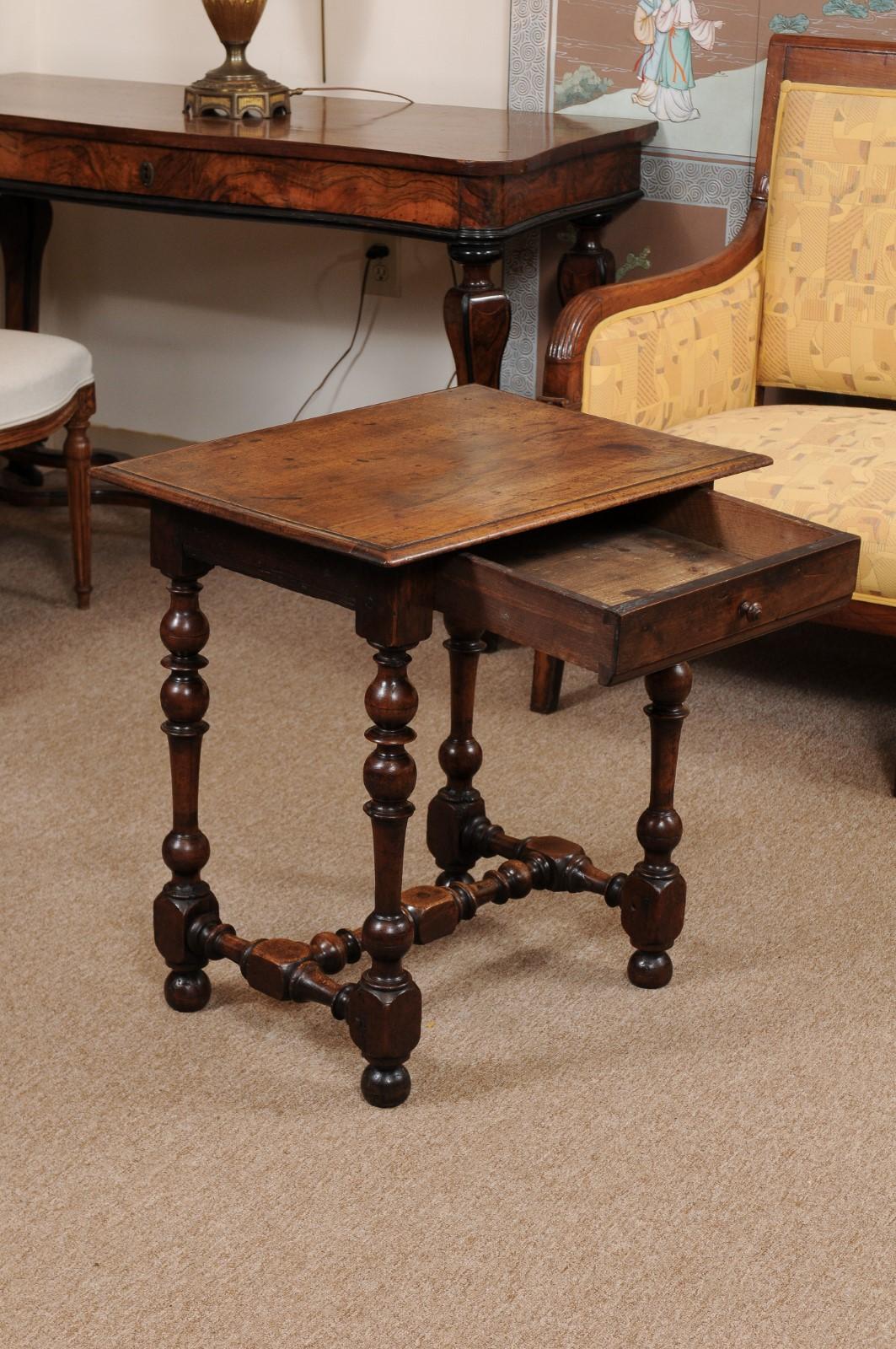 18th Century and Earlier Louis XIII Style French Walnut Petite Side Table, 18th Century