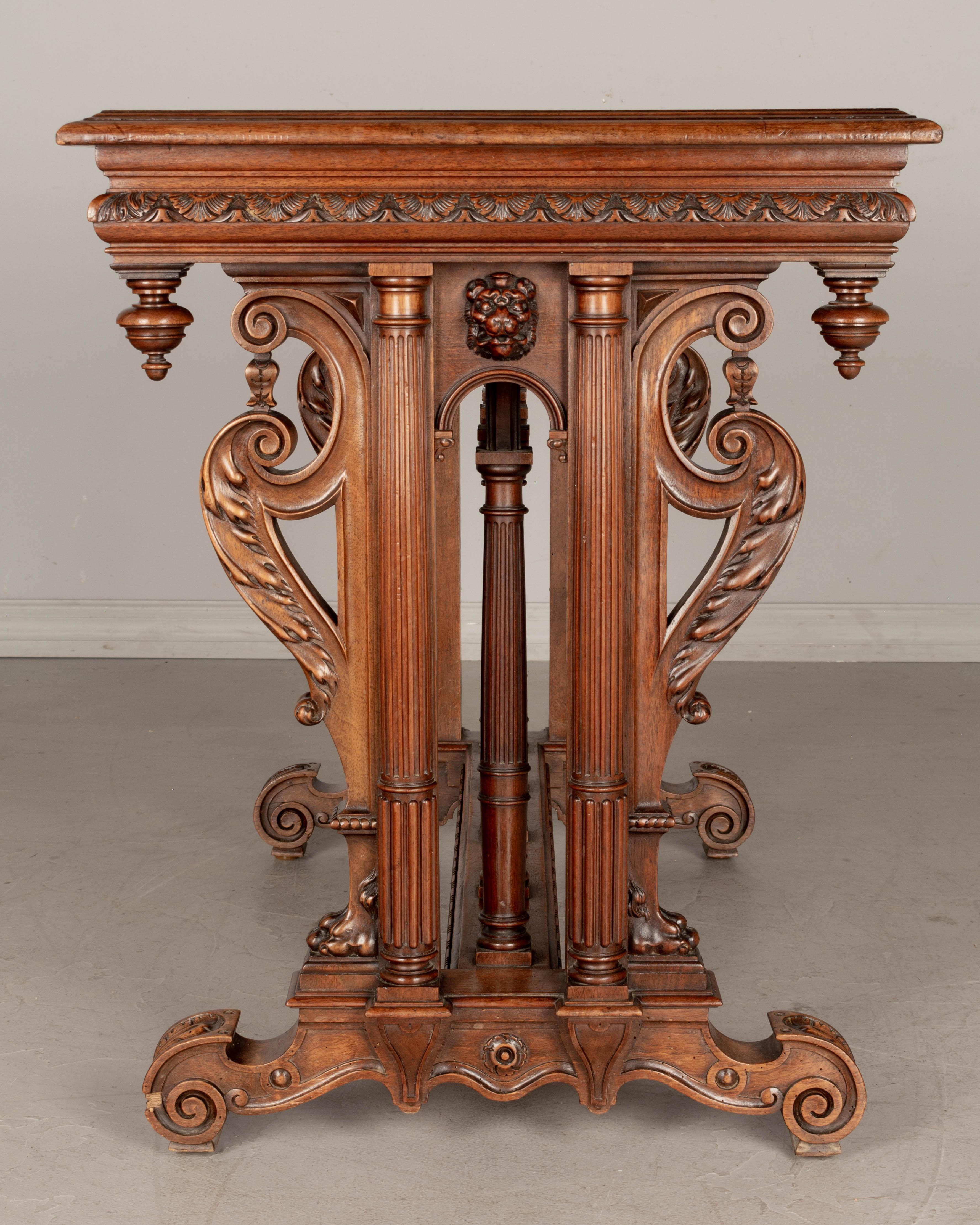 Hand-Carved Louis XIII Style French Walnut Side Table For Sale