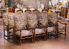 Louis XIII Style Oak Dining Room Armchairs with Tapestry Upholstery, Set of 12