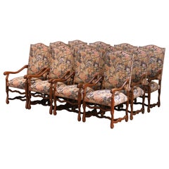 Louis XIII Style Oak Dining Room Armchairs with Tapestry Upholstery, Set of 12