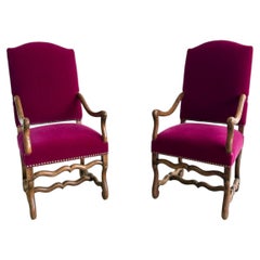 Louis XIII Style Pair of Os de Mouton Arm Chairs, 1890's.