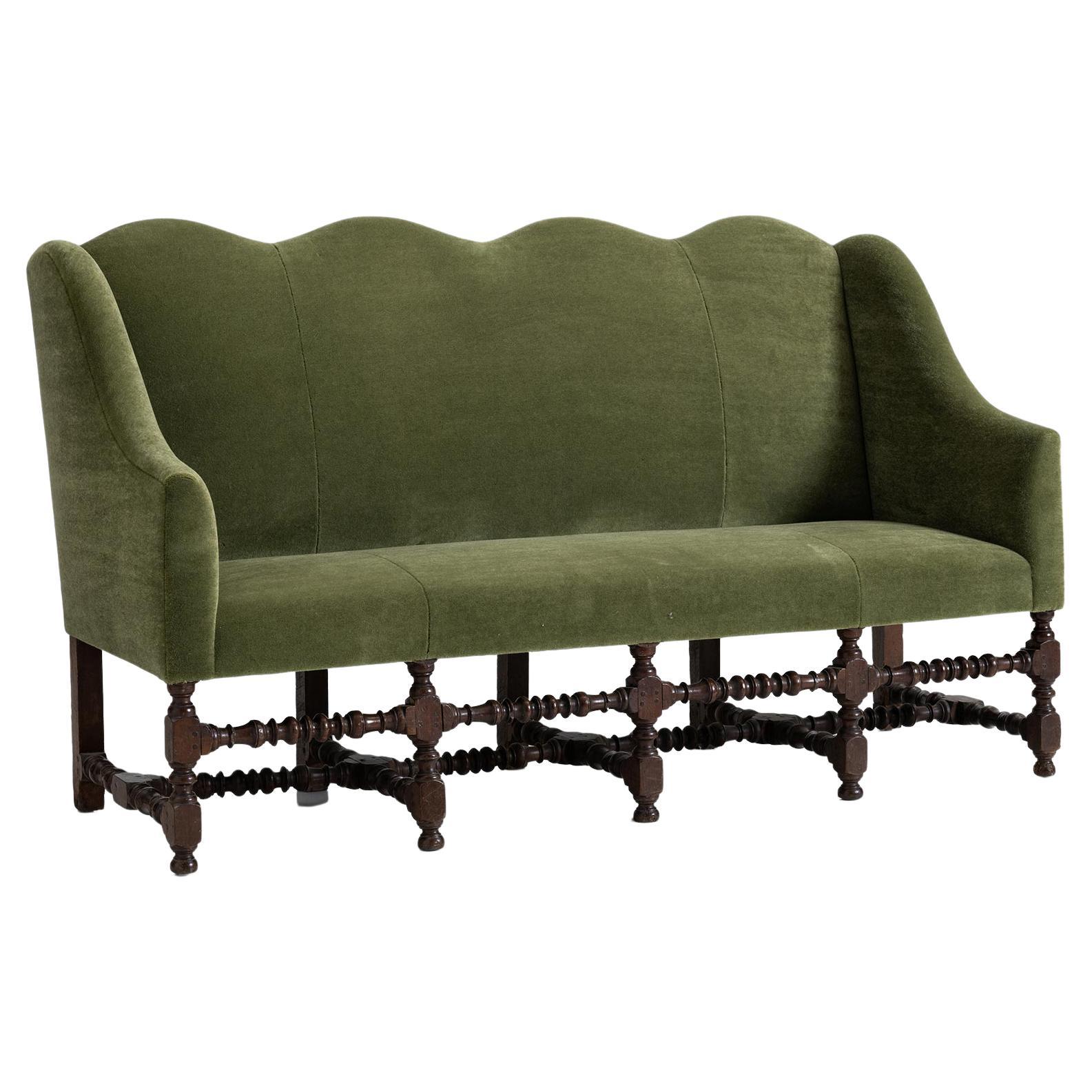 Louis XIII Style Sofa in Mohair Velvet from Pierre Frey, France Circa 1840