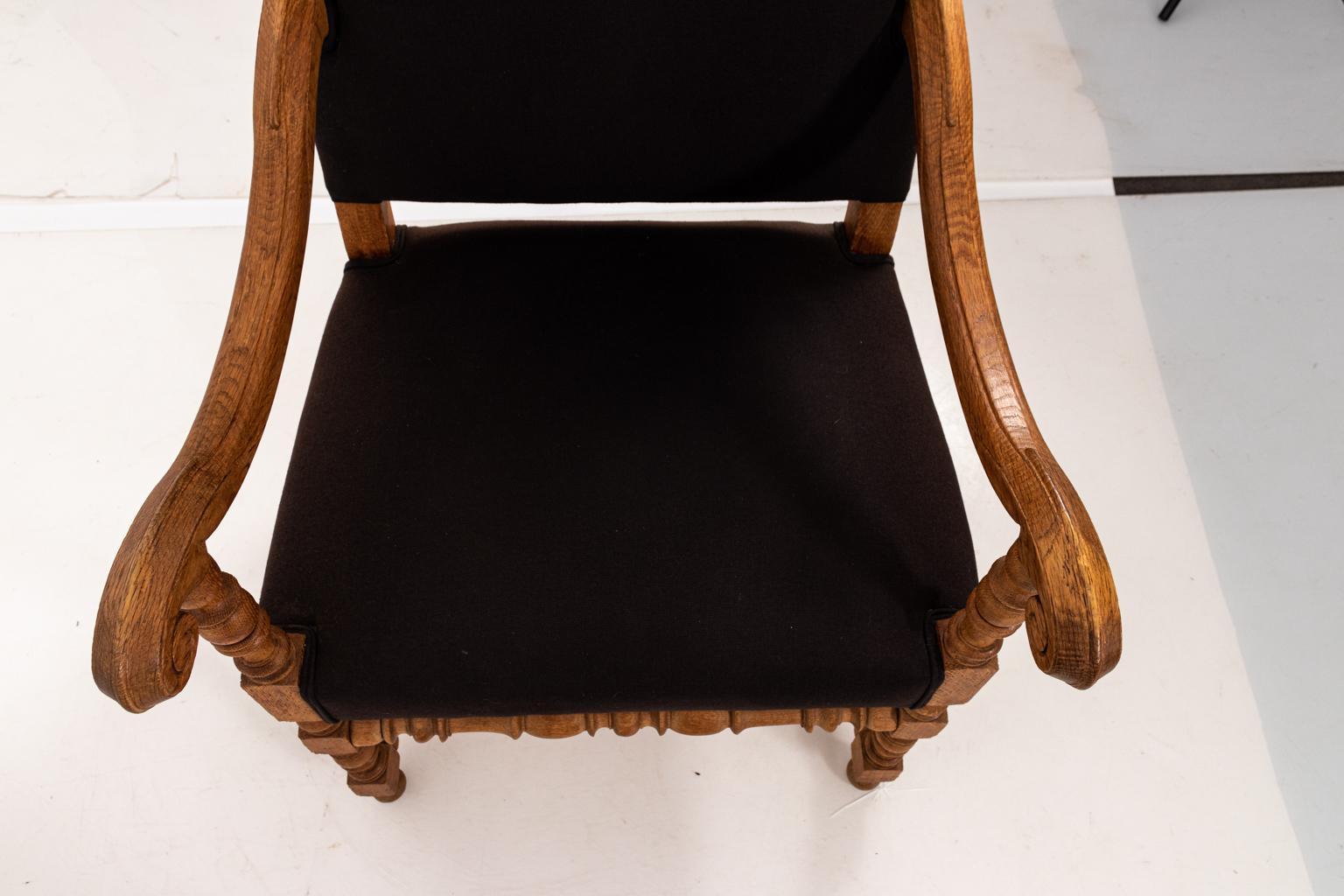 Oak Louis XIII Style Upholstered Armchair