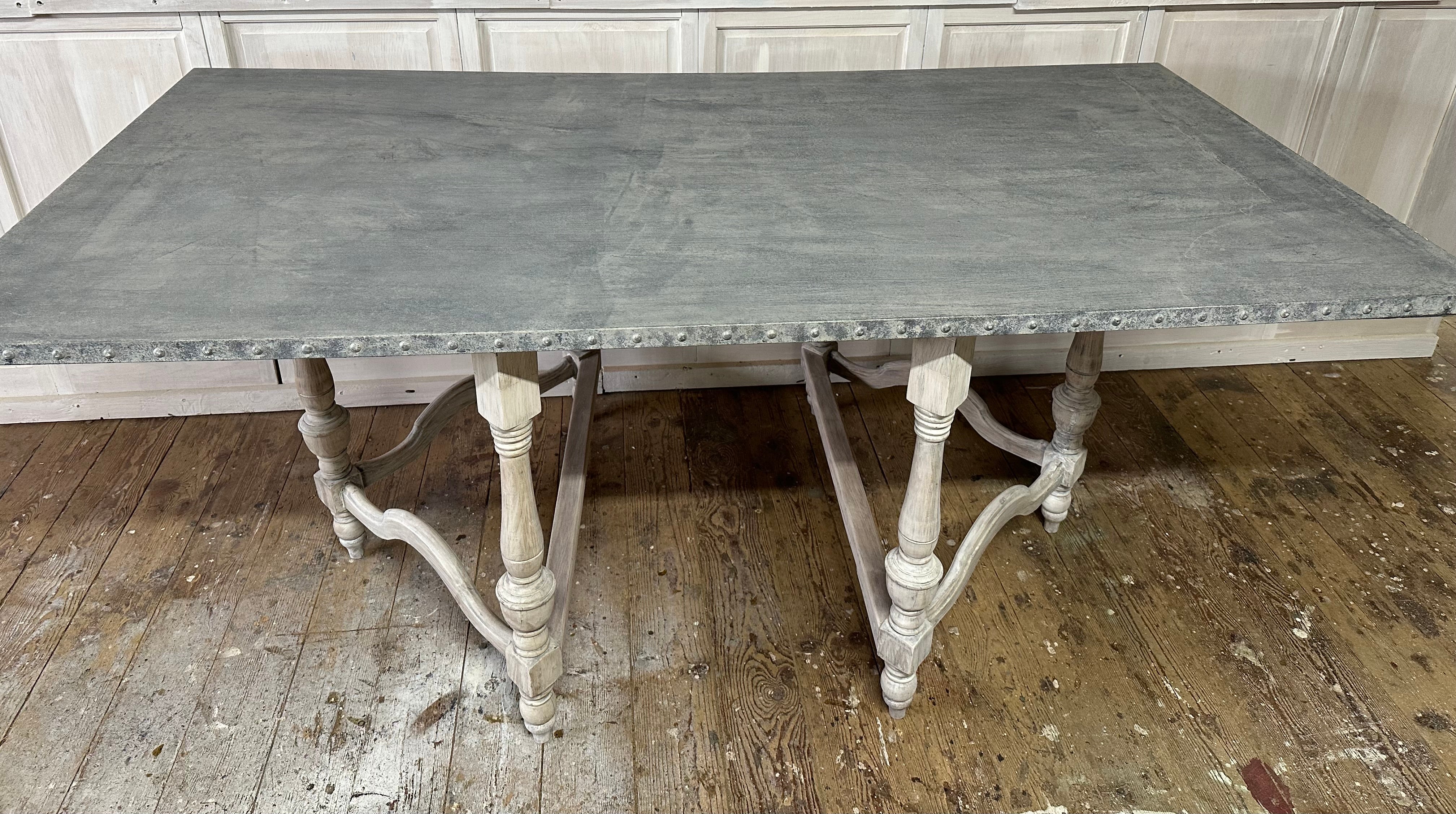 Jacobean Louis XIII Style Zinc Top Dining Room Table For Sale