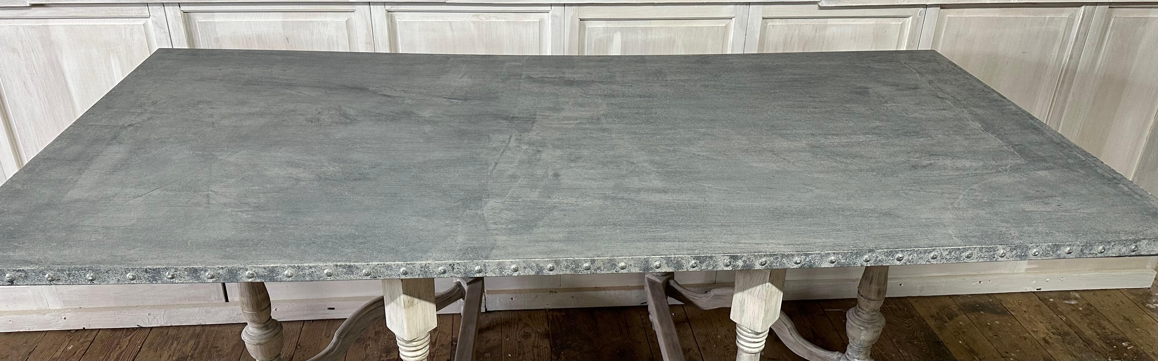 French Louis XIII Style Zinc Top Dining Room Table For Sale
