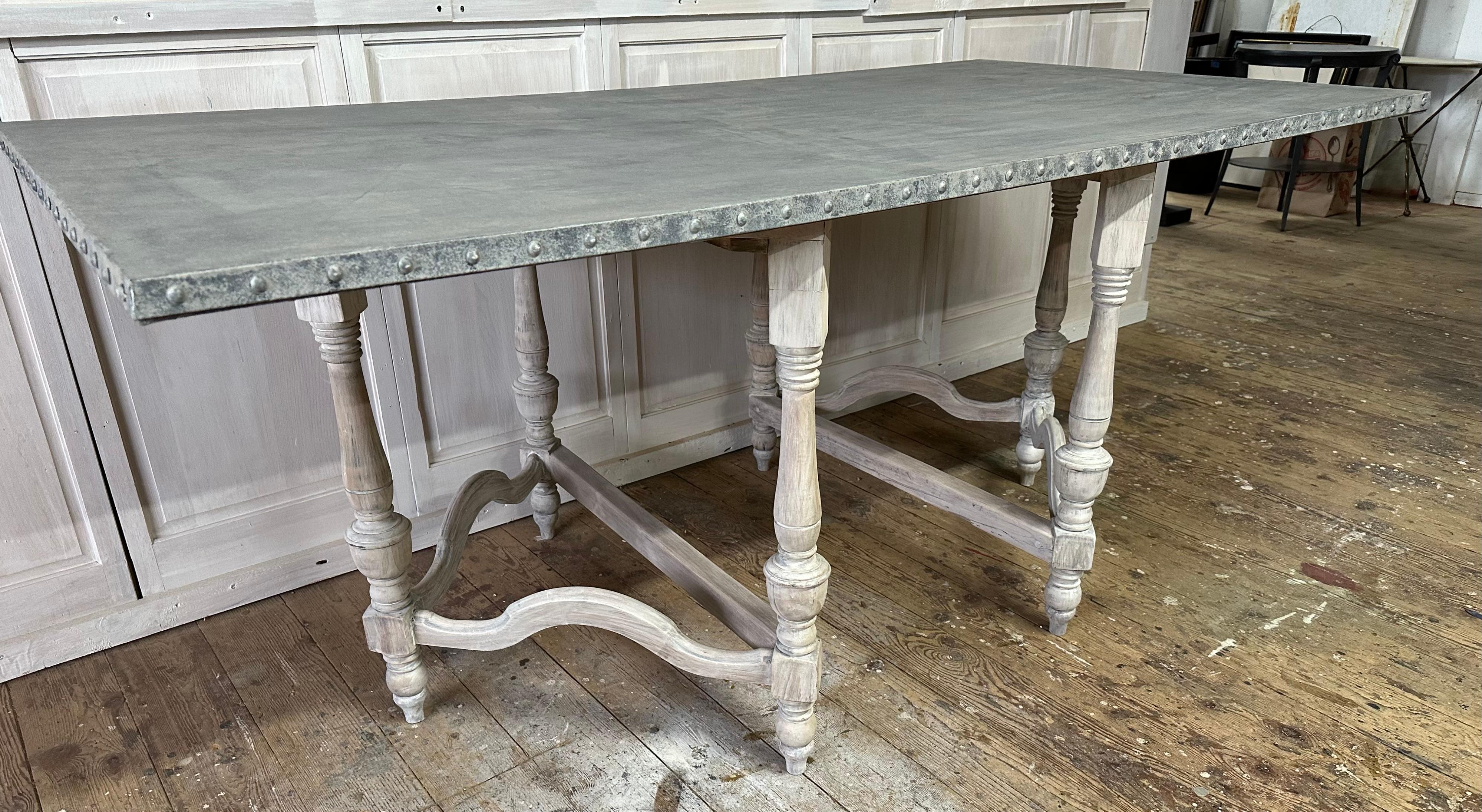Early 20th Century Louis XIII Style Zinc Top Dining Room Table For Sale