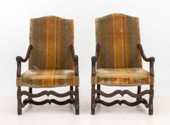 Louis XIII Walnut and Velvet Upholstery Fauteuils, 17th Century, Pair
