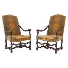 Louis XIII Walnut and Velvet Upholstery Fauteuils, 17th Century, Pair
