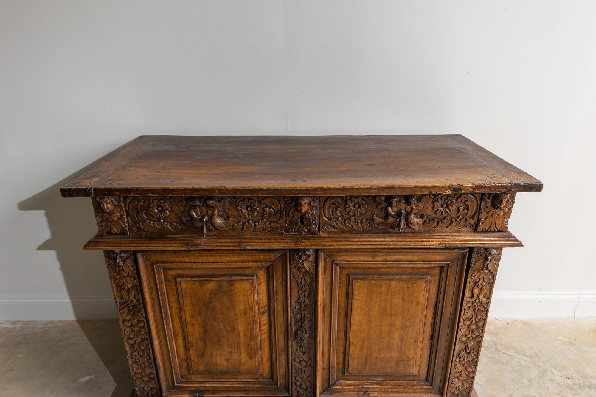 Hand-Carved Louis XIII Walnut Buffet For Sale