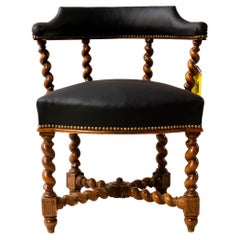 Louis XIII Walnut Desk Chair with Vegan Leather