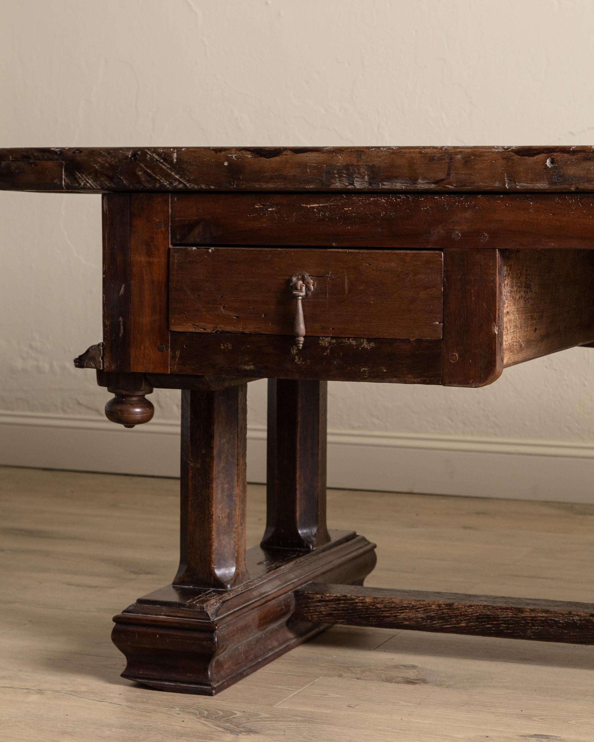 Iron Louis XIII Walnut Desk w/ False Drawer Front. France, 18th Century For Sale