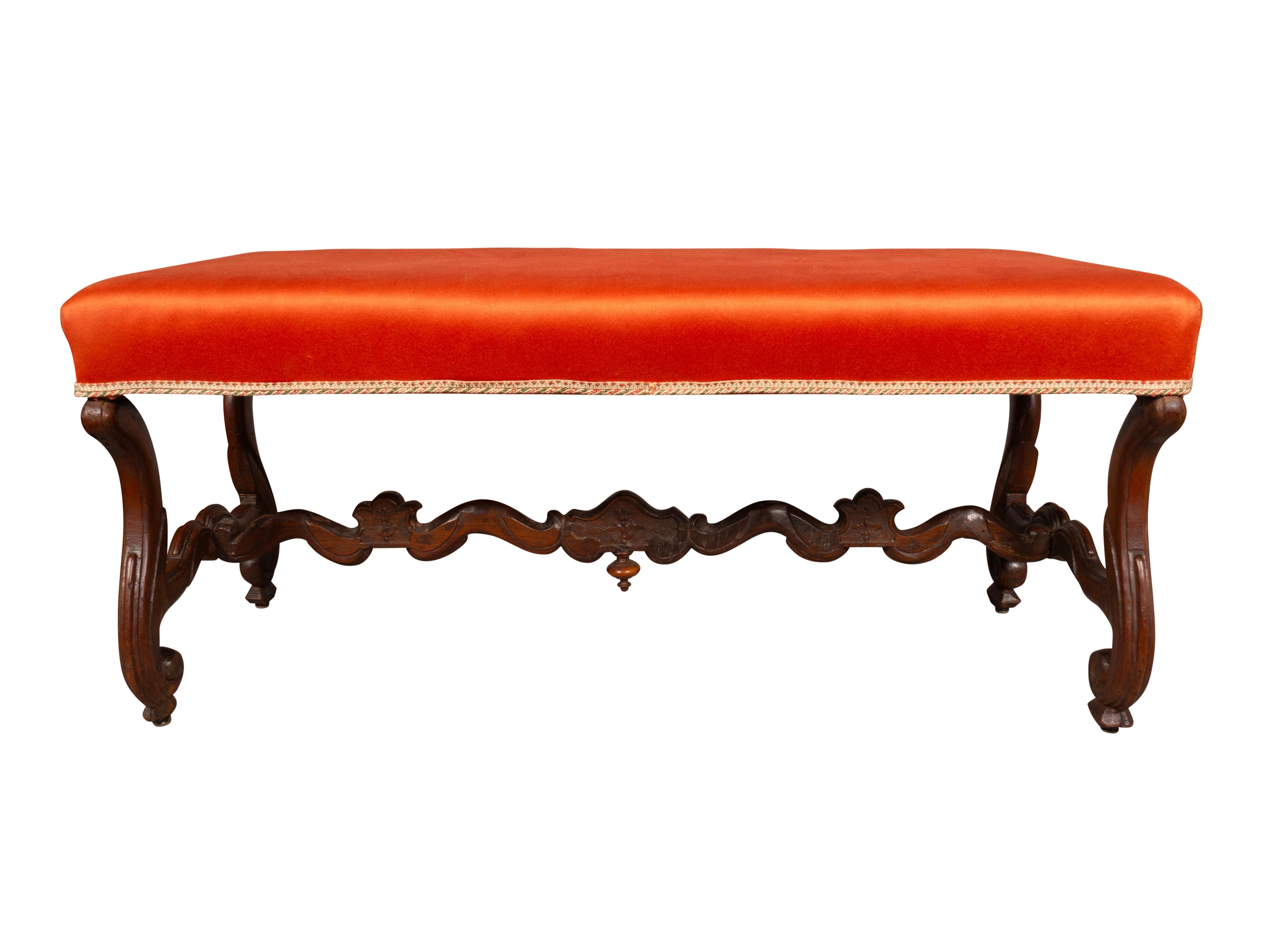 Louis XIV Walnut Os De Mouton Bench In Good Condition In Essex, MA