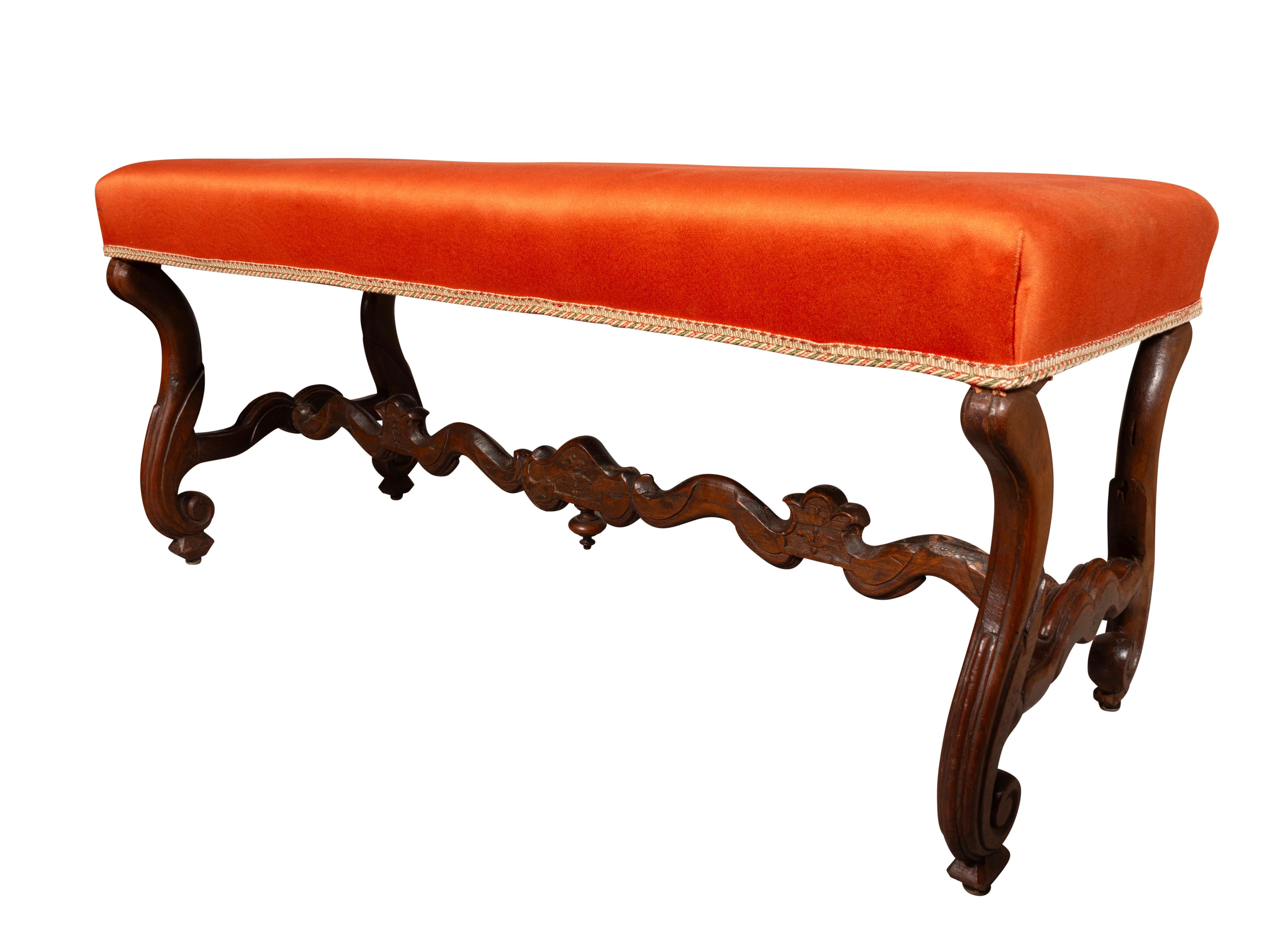 Louis XIV Walnut Os De Mouton Bench 1
