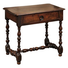Louis XIII Walnut Side Table with Turned Legs & Stretcher, France, circa 1680