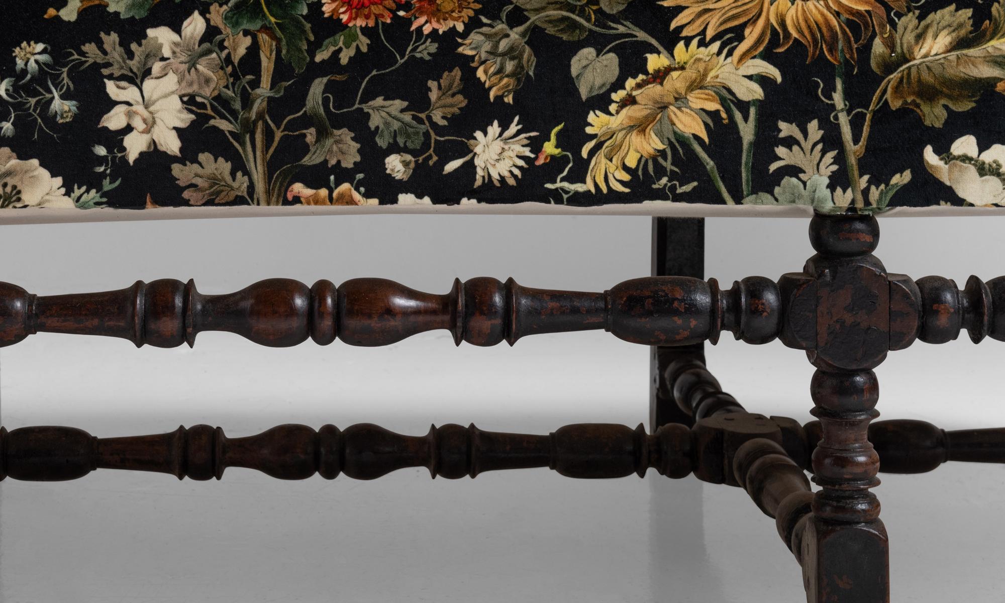 Louis XIII walnut sofa in 100% cotton velvet from House of Hackney

France, Circa 1790

Turned walnut legs and stretcher with remnants of original paint. Newly upholstered in House of Hackney velvet, with exposed back.