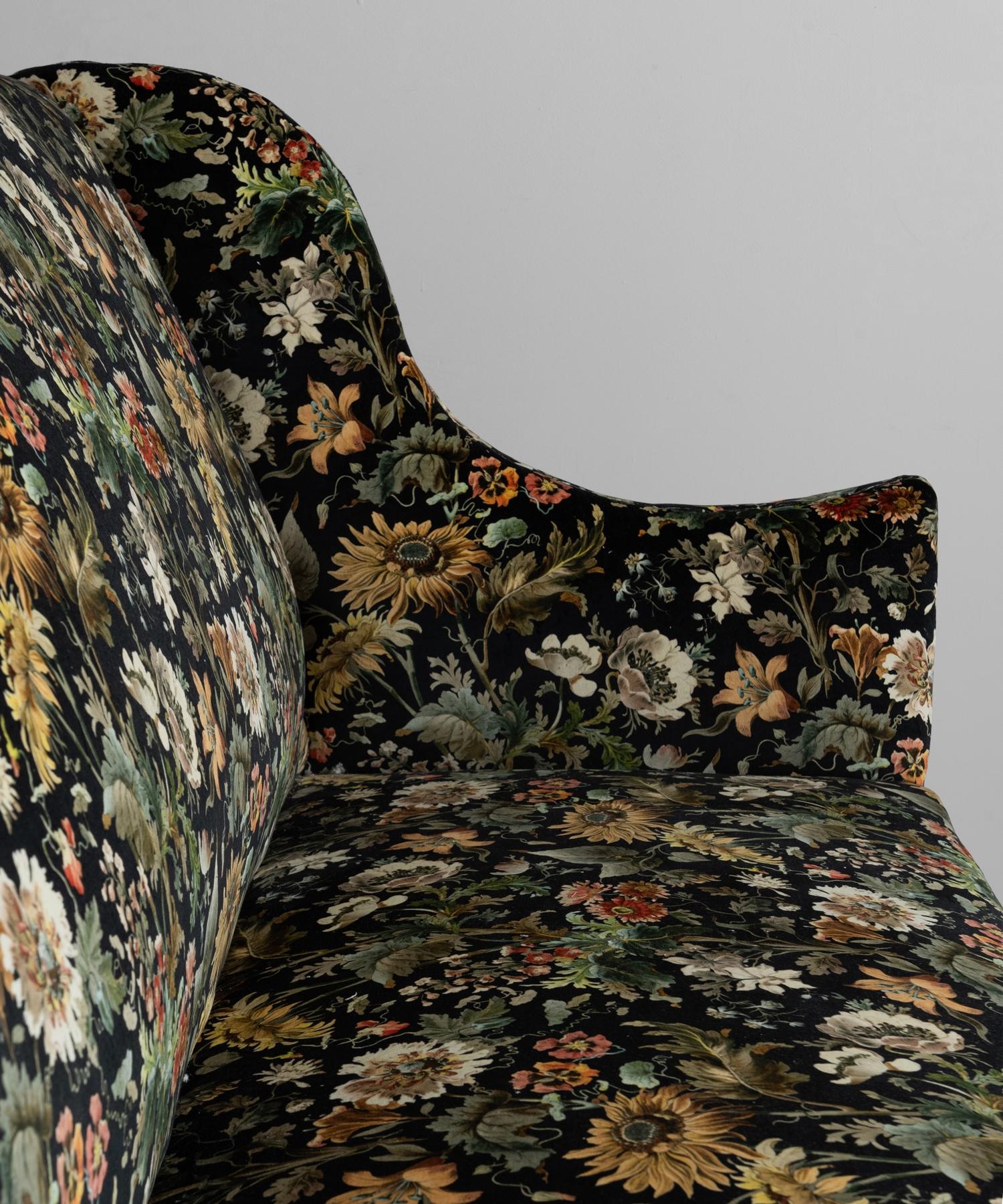Louis XIII Walnut Sofa in 100% Cotton Velvet from House of Hackney 1
