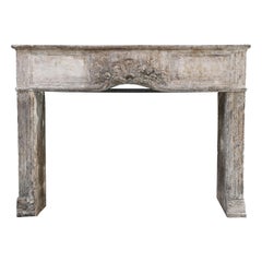 Louis XIV 18th Century Antique Mantelpiece of French Limestone