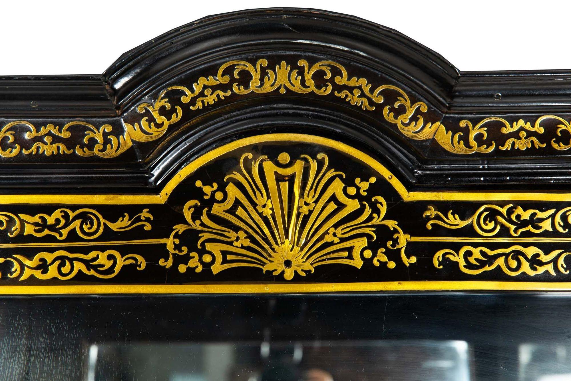 Louis XIV Antique Ebonized Brass-Inlaid Display Cabinet Bookcase Vitrine For Sale 5