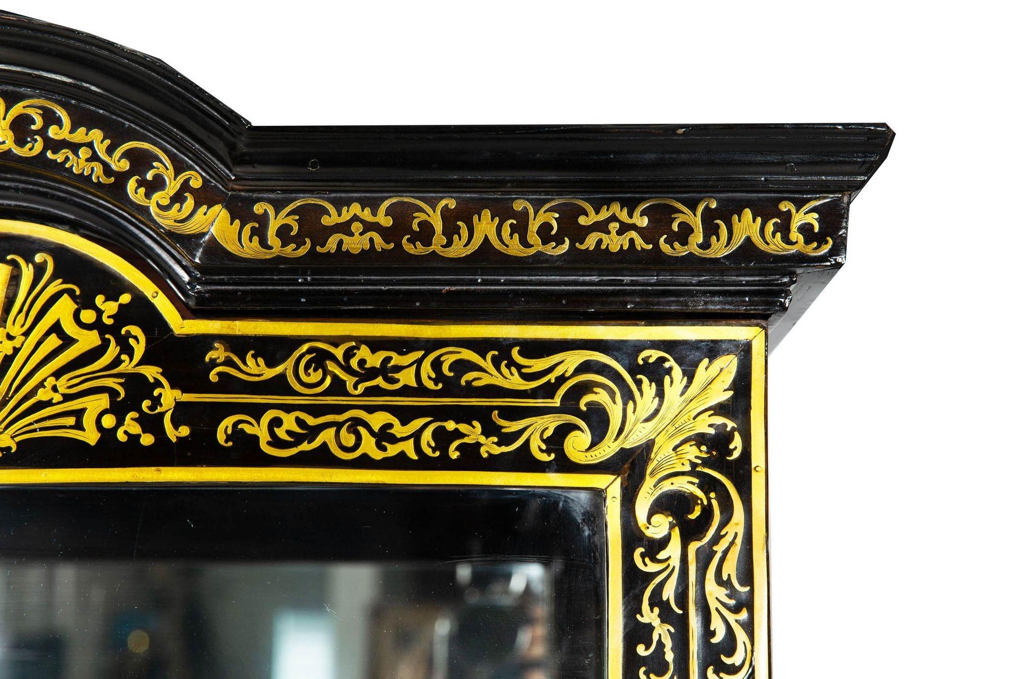 Louis XIV Antique Ebonized Brass-Inlaid Display Cabinet Bookcase Vitrine For Sale 7