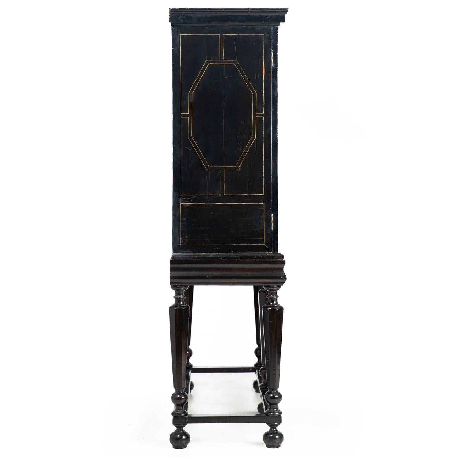 18th Century and Earlier Louis XIV Antique Ebonized Brass-Inlaid Display Cabinet Bookcase Vitrine For Sale